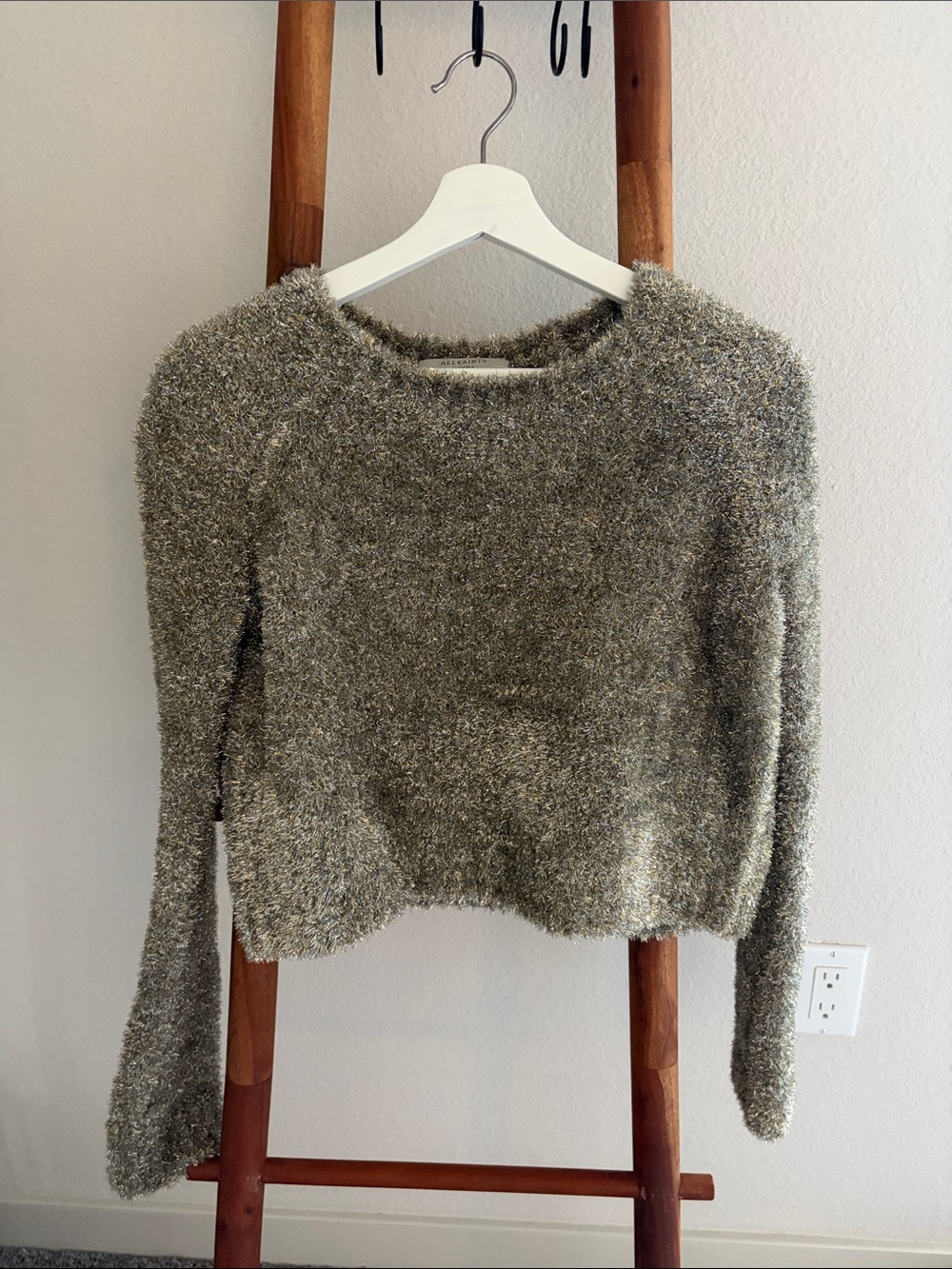 AllSaints Metallic Heathered Crewneck Sweater - Silver Gray